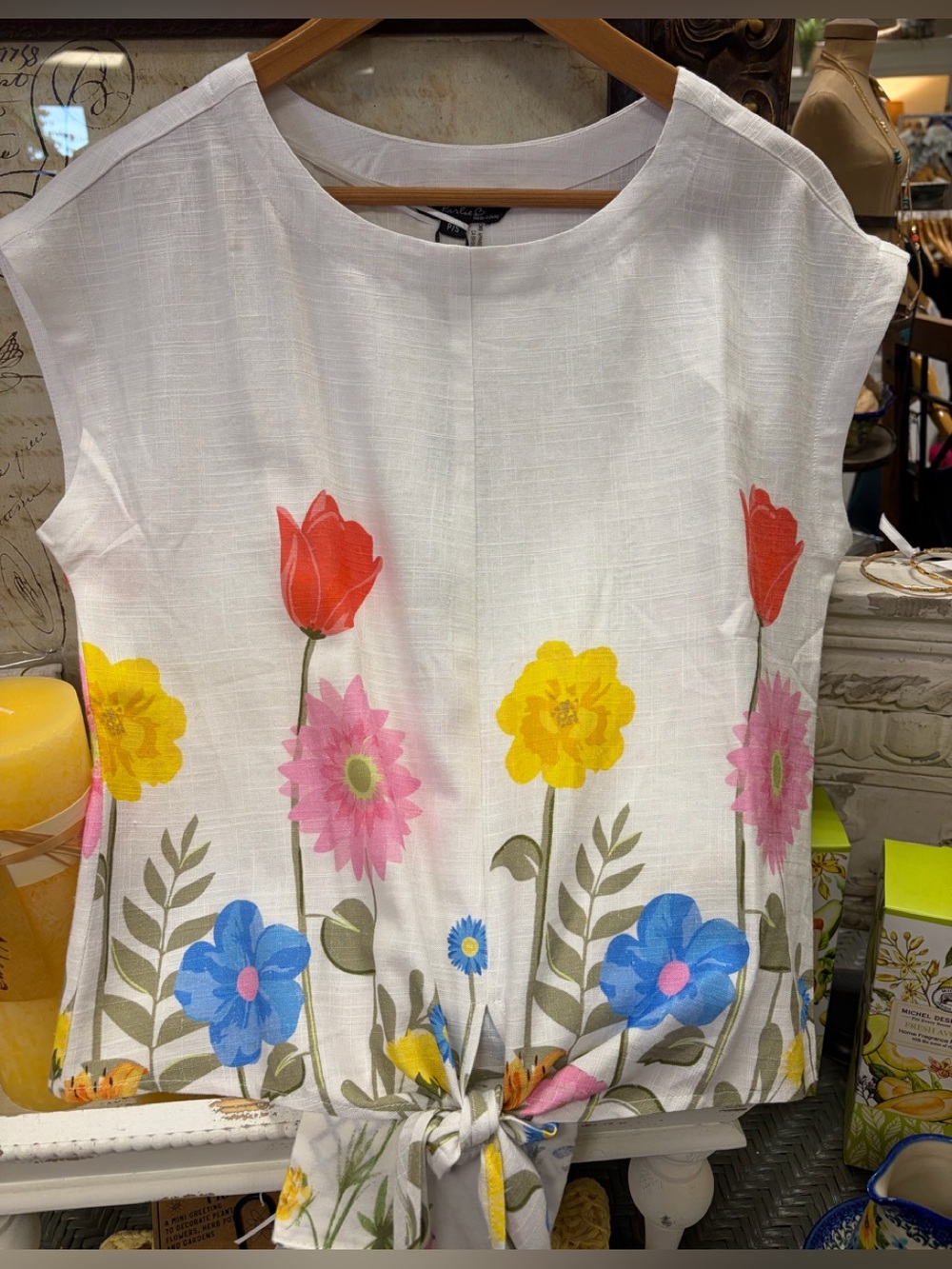 Women's White Floral Tie-Front Top